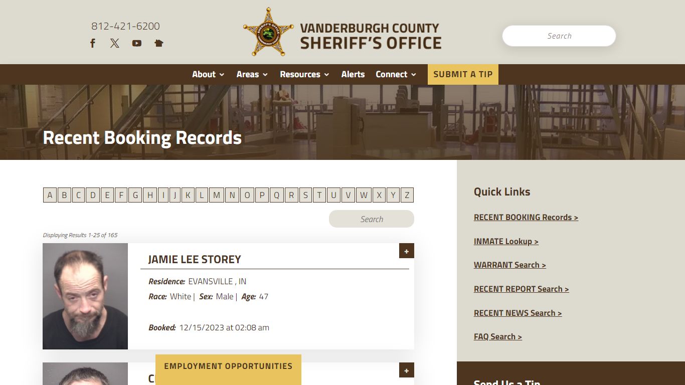 Recent Booking Records - Vanderburgh County Sheriff's Office